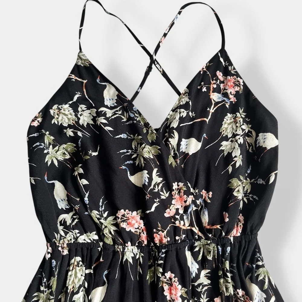 Banana Republic Black Floral Birds Midi Dress Strappy Summer Dress 4 - Picture 6 of 13